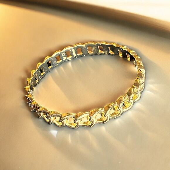 GRAZIANO CN GOLD TONE OPEN CHAIN LINK BANGLE BRACELET - Picture 1 of 8